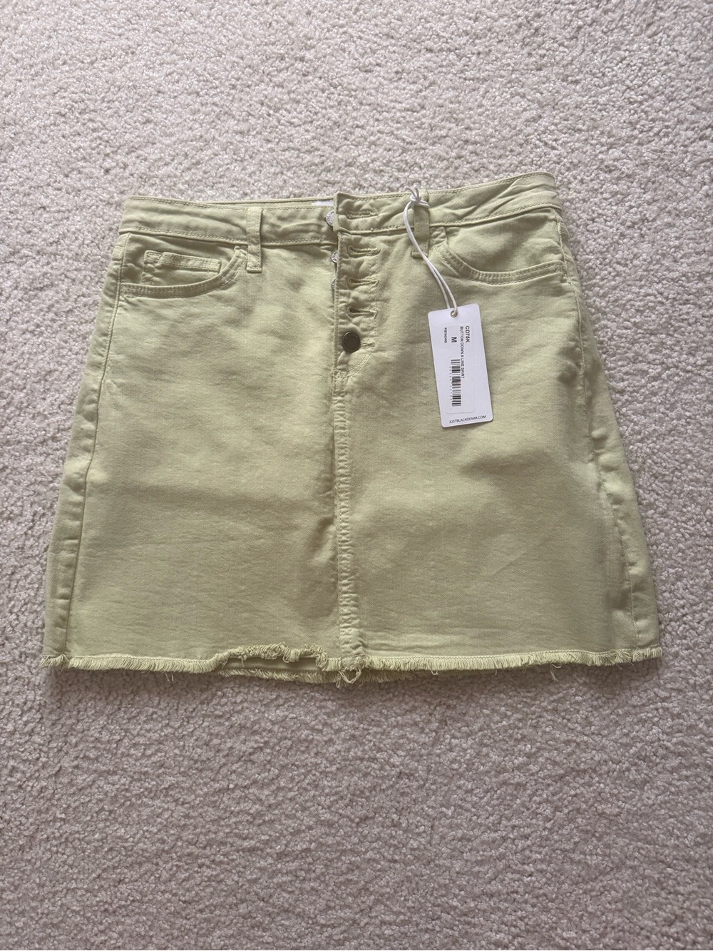 Just Black Light Lime Denim Mini Skirt with Raw Hem